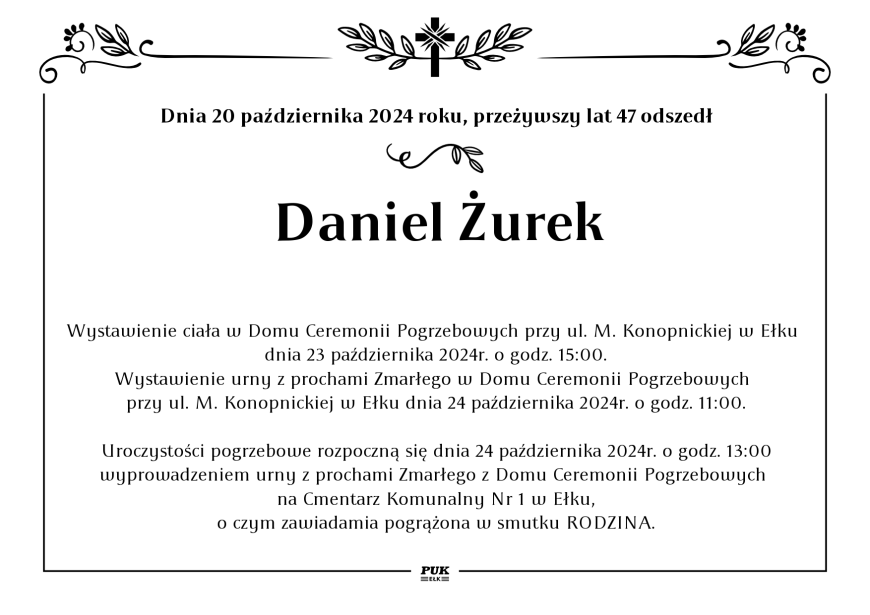 Daniel Żurek - nekrolog